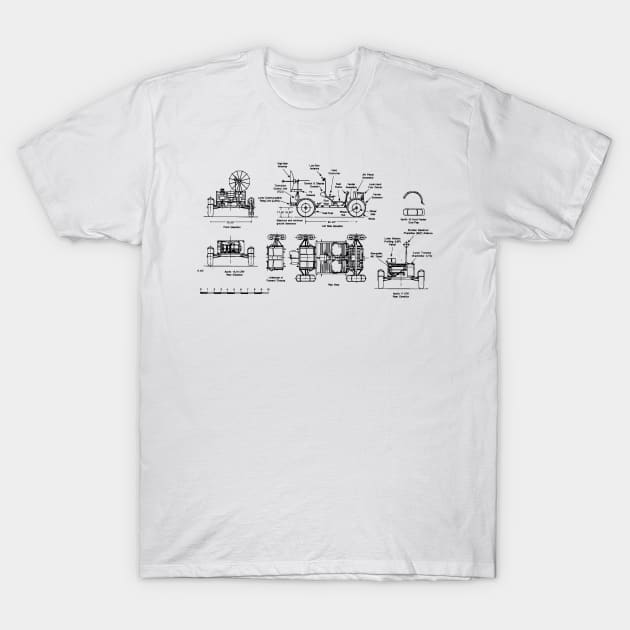 Lunar Rover Moon Blueprint Black T-Shirt by Auto-Prints